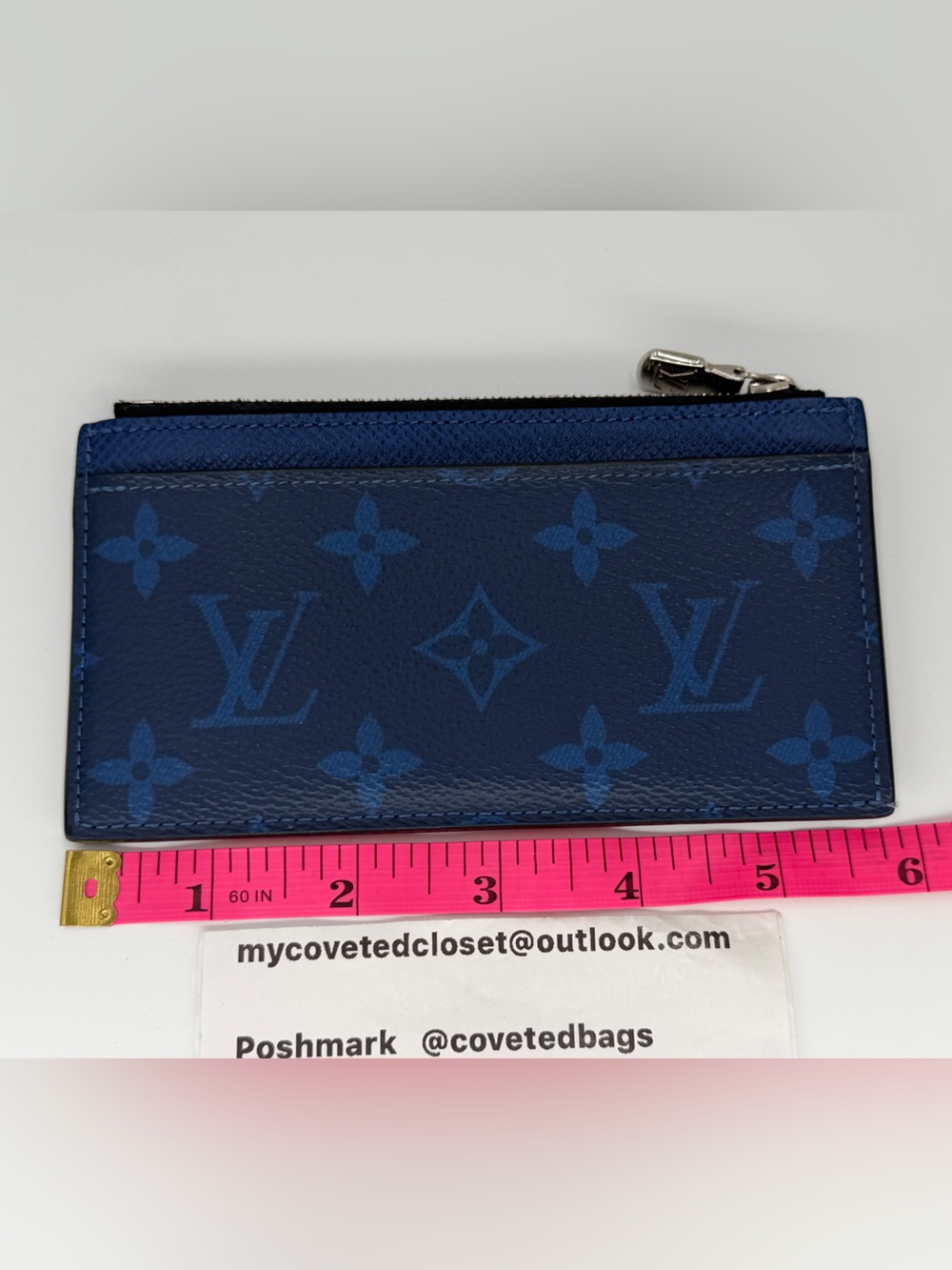 Louis Vuitton Taigarama Blue Monogram Coin Card Holder Excellent Condtion w/COA - Picture 9 of 11